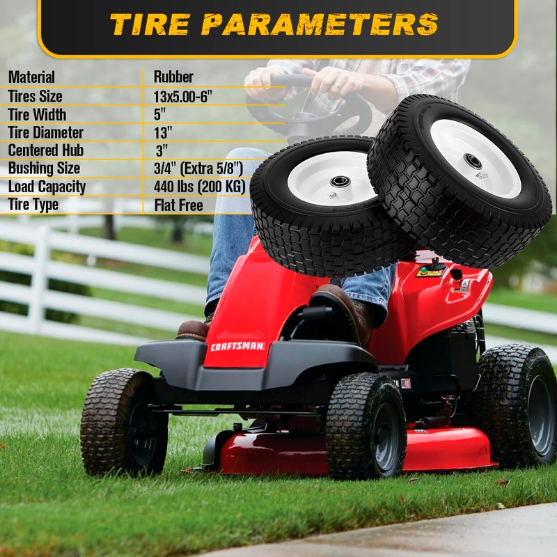 13x5.00-6 Flat Free Tire and Wheel with 3/4" & 5/8"