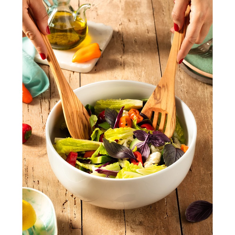 Demy Craft Olive Tree 30cm Handmade Salad Serving Set, Wooden