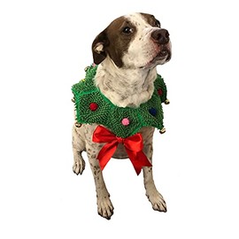 ComfyCamper Christmas Wreath Neck Scrunchie Dog Costume for Small Medium and Large Dogs Puppies and Cats, X-Large, Green