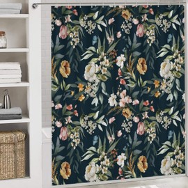 Ohocut Black Floral Boho Shower Curtain, Abstract Watercolor Flower Shower Curtains for Bathroom, Cute Retro Vintage Bath Curtains, Waterproof Polyester Fabric Shower Curtain 72x72 Inch