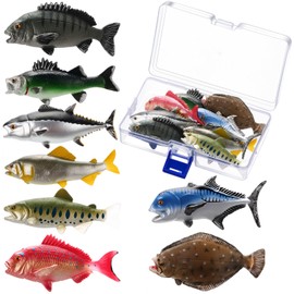 Gemscream 8 Pcs Fake Fish Angler Collection Toy Set, Plastic Artificial Lifelike Sea Red Snapper, Flounder, Sea Miniature Figurine, Pretend Realistic Fish for Photography Props Party Kitchen Decor