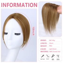 G&T Clip in Bangs - 100% Human Hair French Bangs Clip on Hair Pieces for Women Girls Fake Bangs Clip in Hair Extensions Human Hair Wiglets Hairpieces for Thinning Hair/Hair Loss 10 Inch (Light Brown)