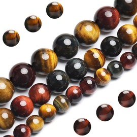 Cuentas Naturales de Ojo de Tigre Tricolor, Cuentas de Piedra Preciosa Redondas Sueltas de Grado AAA 10MM 40 Piezas, Lote a Granel de Cuentas de Piedras Semipreciosas para Hacer Joyas
