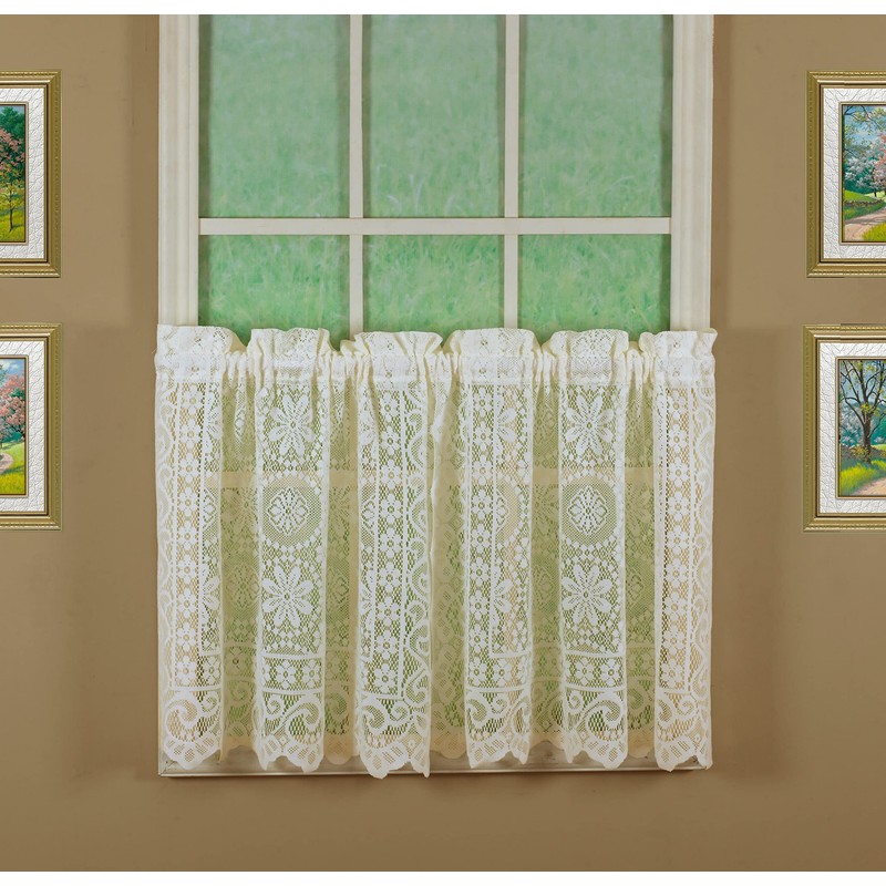 Today's Curtain Hopewell Premium Lace Tier 24", Cream, 58W x