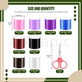 Keadic 9pcs 0.7 mm Elastic Bead Cord and Cutter Assortment Set, 8 Colours 874 Yards High Stretch Flat Jewellery Thread for Clay Beads, Pony Beads, Bracelet Necklace Making