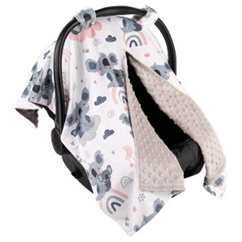 Top Tots Deluxe Minky Baby Car Seat Cover - Koala and Rainbow, 40 x 29 Inch Grey