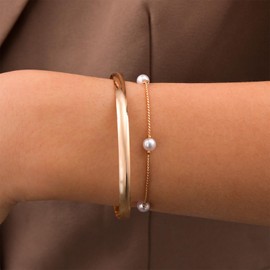 Xmsrn Vintage Layered Bangle Bracelet Punk Stackable Bracelet Pearl Bracelet Hand Chain Gold Layer Pearl Chain Bracelet Jewelry for Women and Girls