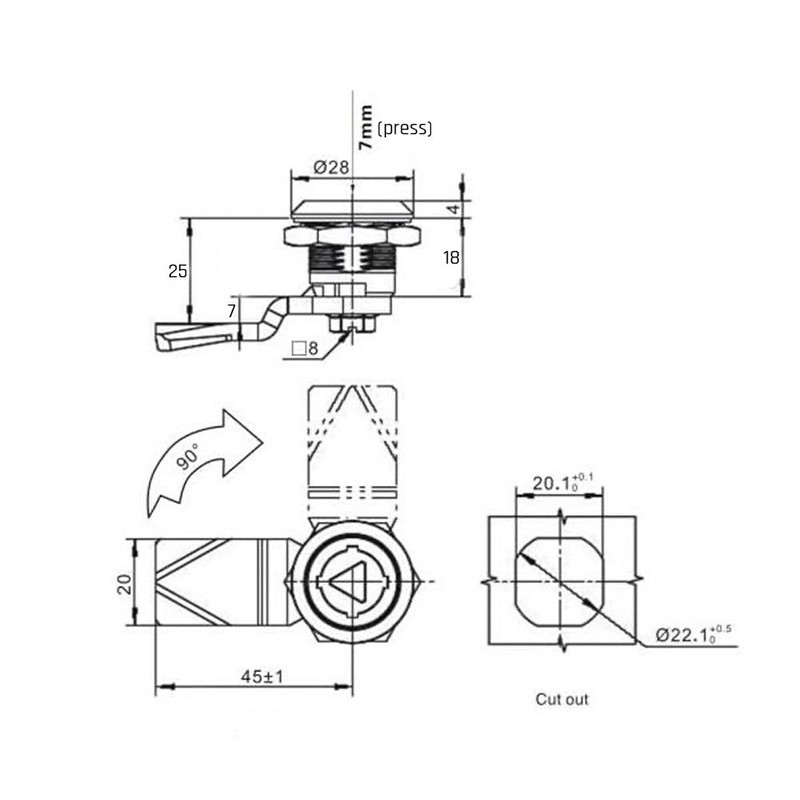 Hicello 25mm Triangle Tubular Cam Lock, Cabinet Door Lock Electric