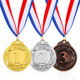 Aysatogc 3 PCS Gold Silver Bronze Medals, 1st 2nd 3rd Award Medals with Neck Ribbon Olympic Style Medal Prizes for Kids School Sports Meeting Sports Events or Celebration Souvenir (Metal, 2 Inch)