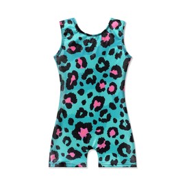 EQSJIU Leotard For Girls Gymnastics Size 6-7 Years Old Light Blue Leopard Pink Outfits For Kids Bodysuits Unitard With Shorts Sparkly Apparel