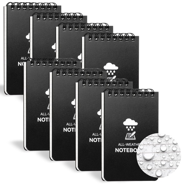 COIDEA Waterproof Notebook, 8 Pack Top-Spiral Pocket Notepad, 3" x