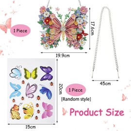 CHROMACRAFT 1 Butterfly Shaped Diamond Hanging Pendant and 1 Butterfly Wall Sticker, Rhinestone Hanging Pendant, Decorative DIY Hanging Pendant, Home Decoration
