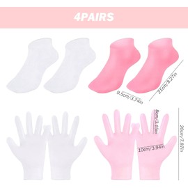 4 pares de guantes y calcetines hidratantes de silicona calcetines y guantes de spa de spa de 2 colores.