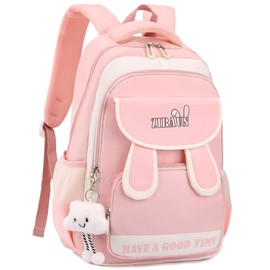 Amythe School Backpack Girls Teenagers, Lightweight Waterproof Daypack with Cute Pendant, School Bag for Girls 3-5th Class and Secondary School, Large Backpack Teenager, pink