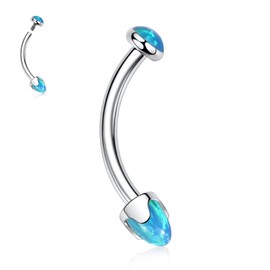 G23 Titanium Eyebrow Barbell Rings 16G - Blue Opal Eyebrow Bars & Navel Ring - Tongue Ring, Rook & Daith Earrings - Lip Ring - 12mm