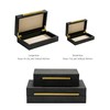 Set of 2 Black Shagreen Leather Decorative Boxes With Gold