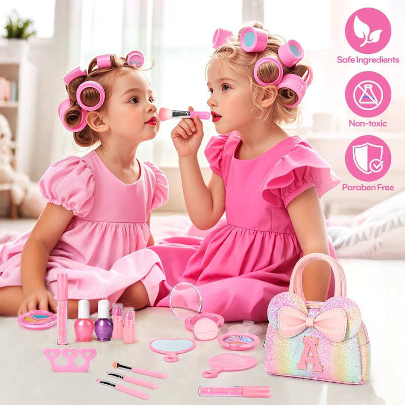 Kids Washable Makeup Kit for Girls, 17 Pcs Non Toxic