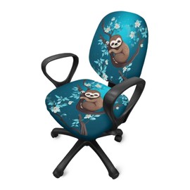 Tongluoye Cute Sloth Office Chair Covers Stretchable Computer Desk Chair Seat Cover Removable Chair Slipcover Protector for Rotating Swivel Chair Wheelchairs Gaming Chairs Padded Covers Flower