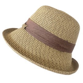 TOSKATOK® Ladies Womens Adjustable Summer Sun Hat Fashion Foldable Roll Brim Trilby Bowler Brown/Beige…