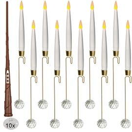 Leejec 10 Pcs Christmas Tree Candles with Crystal Drops, Wand Remote Window Candle with Timer, Battery Operated Flameless Taper Candles, Flickering Warm Light, Xmas Home Ornaments, Wedding Party Décor