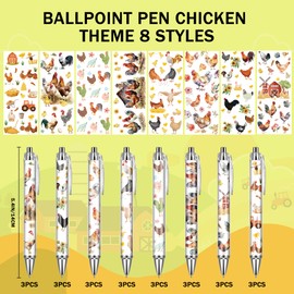 VorkiVecKi Rooster Chickens Ballpoint Pens - Office 24 PCS Supplies Retractable Gifts Cute Black Ink Point Office Funny Writing Pen Gift Bulk for Women Men Nurse Teacher Students Home Work Journaling