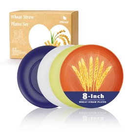 SINOGE Plastic Plates Reusable 8 Inch, Unbreakable Wheat Straw Plates, Lightweight Deep Dinner Plates Set of 4, Dishwasher and Microwave Safe Kitchen Plates for Kids,Pinic,Party- Sunset Feast