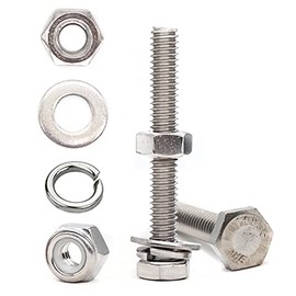 binifiMux 50pcs 1/4-20 x 2-1/2" Hex Bolts Spring Flat Washers Hex Nuts Nylon Inserted Lock Nuts, 304 Stainless Steel / A2-70/18-8, Plain Finish, Full Thread