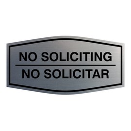 Signs ByLITA Fancy No Soliciting No Solicitar Sign (Brushed Silver) - Large