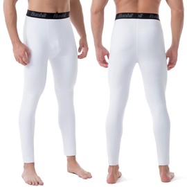 Runhit Men's Thermal Compression Pants Fleece Lined Sports Tights Athletic Leggings Baselayer Bottoms Cold Weather Gear White M