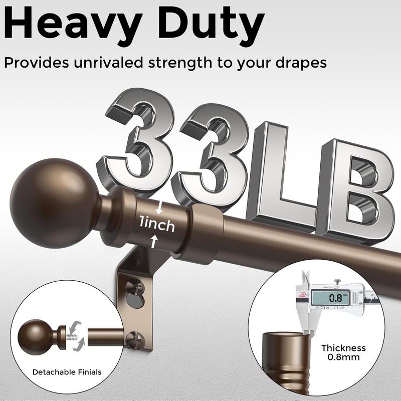 Wolistsa Bronze Curtain Rod, 1 Inch Adjustable Heavy Duty Curtain