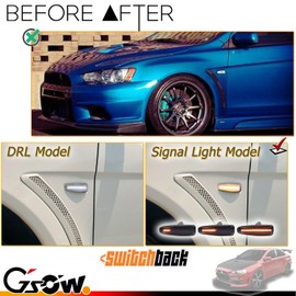 GSOWO Upgraded 2 PCS Sequential Switchback Front LED Side Marker Lights for Mitsubishi Lancer Evo X Mirage Outlander Sport, Clear Lens Amber Color Side Fender Marker Lamps