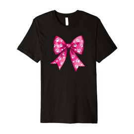 Pink Dog Paw Print Cute Coquette Bow Theme Dog Lover Dog Mom Premium T-Shirt