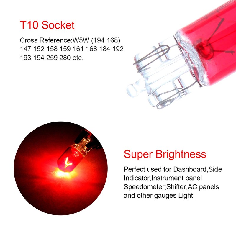 cciyu 10 pcs T10 W5W Red Halogen Light Bulb 168