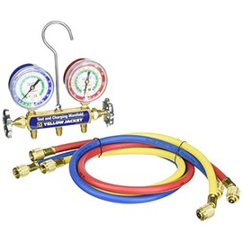Yellow Jacket 41213 Series 41 Manifolds with 2-1/2" Gauges, 36", psi, R-12/22/502, Red/Yellow/Blue