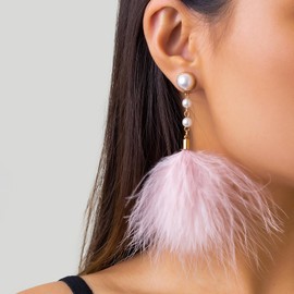 Feather Tassel Earrings Pearl Chain Earrings Multicolor Feather Drop Earrings for Teen Girls Chain Feather Dangle Earrings for Girls Women
