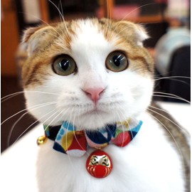 Necoichi Daruma Charm Bow Tie Cat Collar (Red)