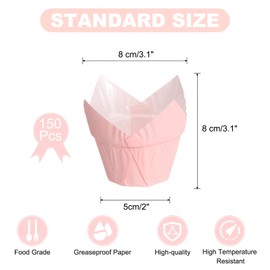 sourcing map 150 Pcs Tulip Baking Cups Cupcake Muffins Liners Paper Greaseproof Wrappers for Wedding Birthday Party Festivals Christmas, Light Pink