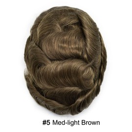 Healthlif Men Toupee Hair Ultra Thin Skin Toupee For Men Hairpiece V-loop Natural Looking Mens Toupee Human Hair Replacement Systems8*10"-100% density#5 Medium Light Brown