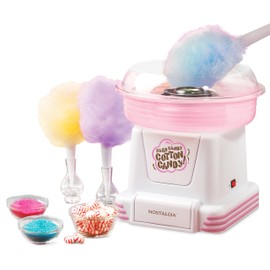 Nostalgia Cotton Candy Machine - Retro Cotton Candy Machine for Kids with 2 Reusable Cones, 1 Sugar Scoop, and 1 Extractor Head – White