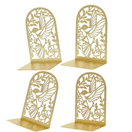 Deefongo Bookends, Pack of 4, Metal Gold Bookends, Book Holder for Shelf, Golden Bookends for Children's Books, Office, School & Library