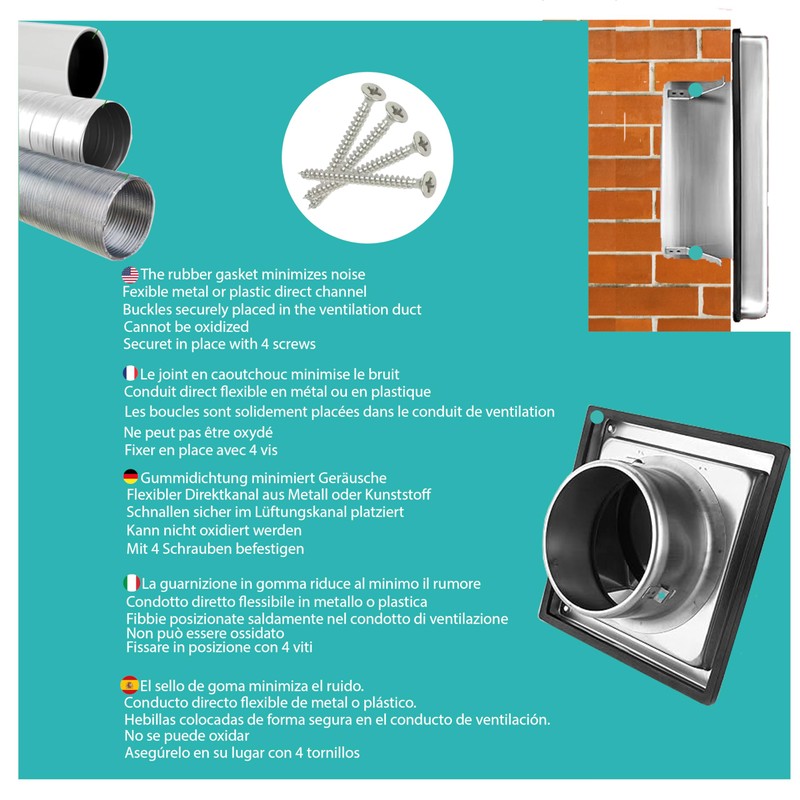 AIROPE Stainless Steel Ventilation Grille, Weather Protection Grille, 100 mm,