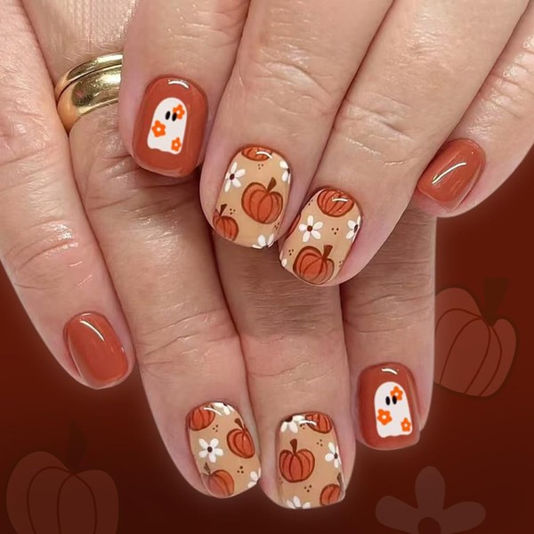 WAFOLOZE Halloween Press on Nails Short Square Fall Fake Nails