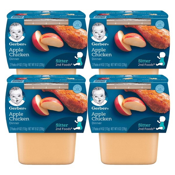 Gerber Mealtime for Baby 2nd Foods PowerBlend Baby Food Tubs, Apple Chicken, Unsweetened with No Added Colors or Flavors, 2-4 oz Tubs/Pack (Pack of 4)