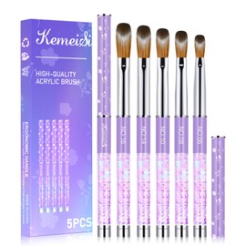 KEMEISI 5PCS Acrylic Nail Brush Set, Size 06/08/10/14/16 Kolinsky Nail Art Brushes for Acrylic Application, Sturdy Handle Oval Shaped Acrylic Powder Nail Design Tools for Professional Manicure DIY