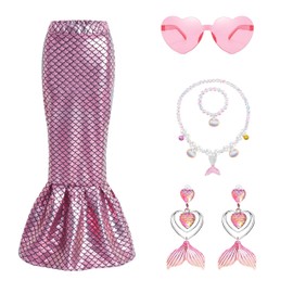 Girls 10 12 Pink Mermaid Skirts Dress Outfits Festival Long Skirt with Same Color Accessories