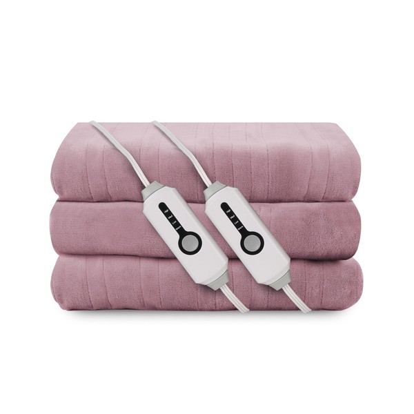 Electric Heated Blanket Queen Size, Soft Coral Fleece Dual Controllers
