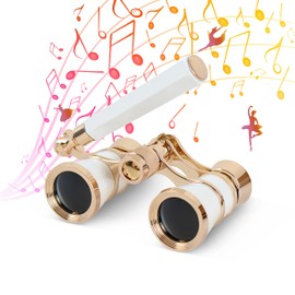 Aomekie Opera Glasses Binoculars 3X25 Theater Glasses Lorgnette Mini Binocular Compact with Handle for Adults Kids Women in Musical Concert（White）