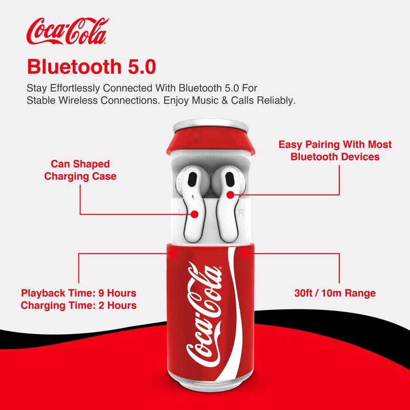 Coca-Cola Wireless Earbuds with Can Shaped Charging Case - Color: