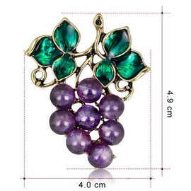 Brosche Schmuck Frucht Weintraube lila Edelstahl, 5 cm, Edelstahl