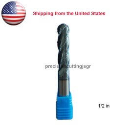 findmall 4 Flute 1/2" x 1-1/4" x 3" Long Ball Nose Solid Carbide End Mill - TiALN Coated